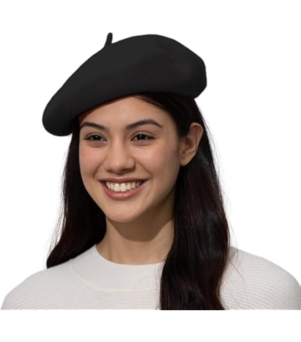 帽子 SNBYA.H 100% WASHABLE MERINO WOOL BERET YABINA ACCESSORY Wool Black Beret Hat - Silver Ring Piercing